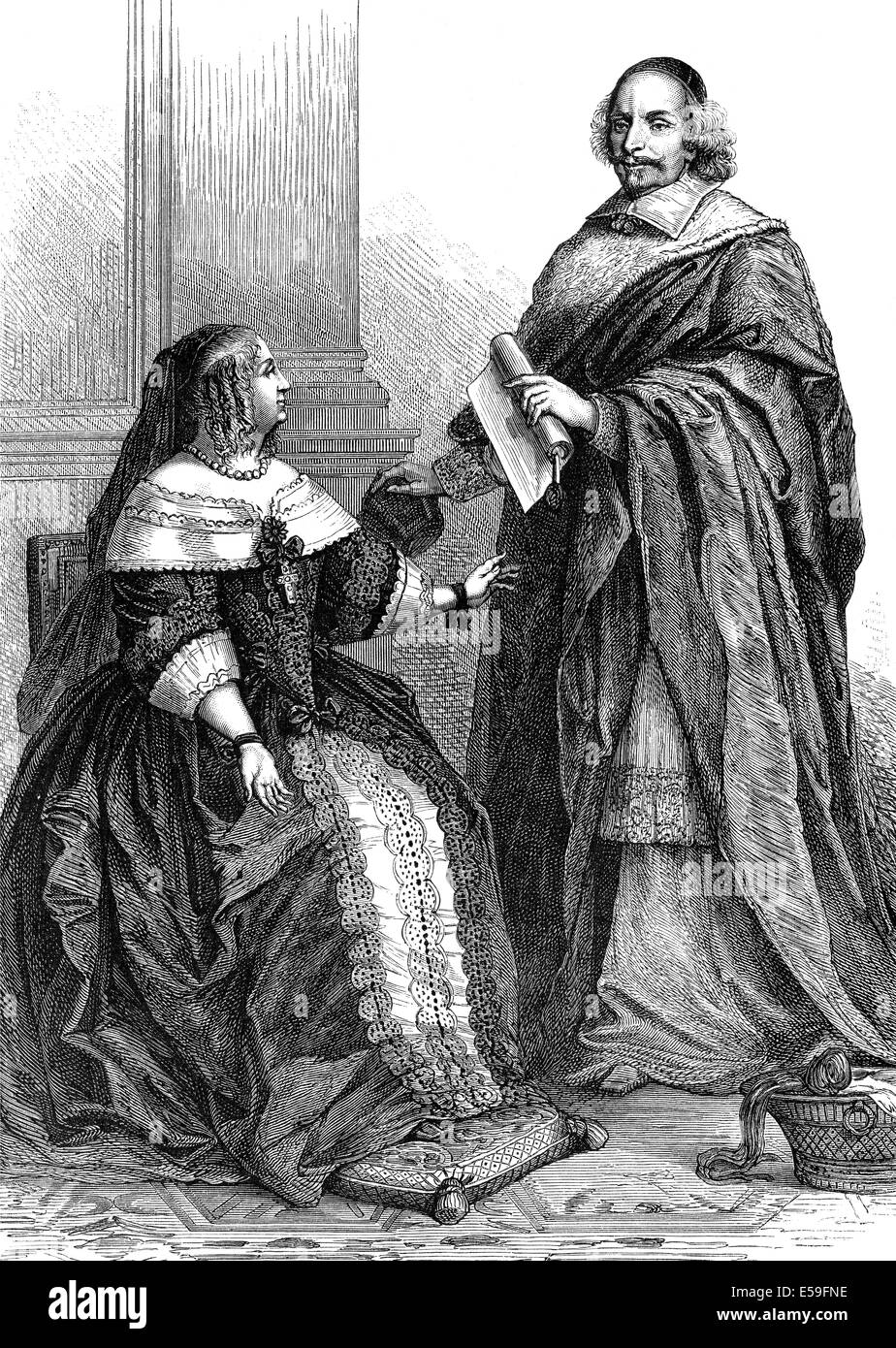 Anna von Österreich und Kardinal Jules Mazarin Und Anna von Österreich Kardinal Jules Mazarin Stockfoto