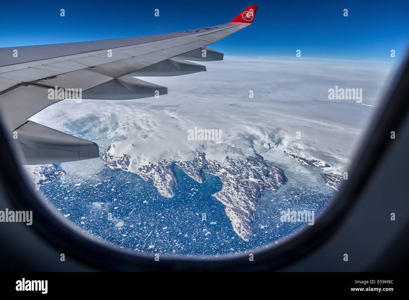 Grönländische Eisschild von Flugzeug der Turkish airways Stockfoto