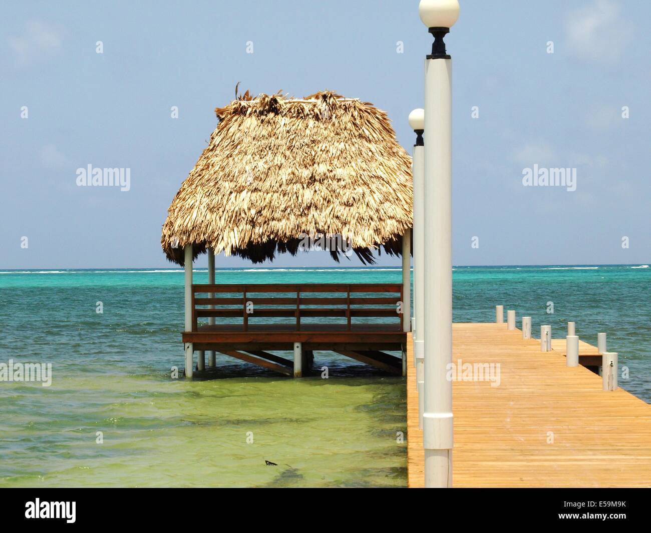 Dock auf Ambergris Caye, Belize Stockfoto