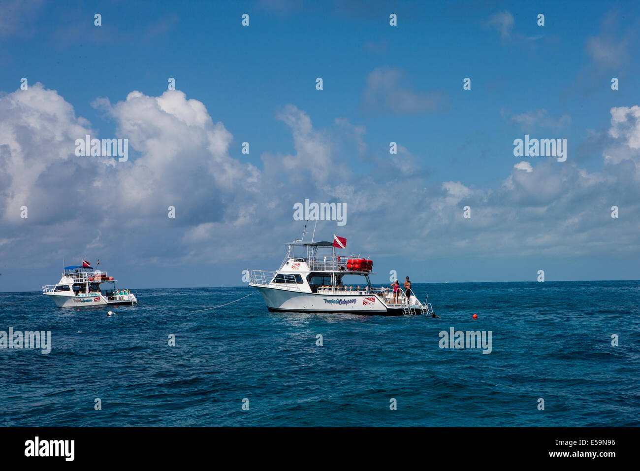 Tauchboote auf dem Riff. Stockfoto