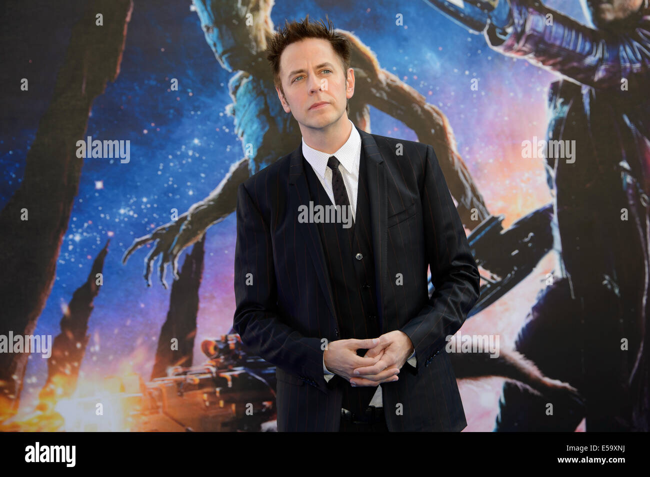 James Gunn kommt für die Europäische Premiere von Guardians Of The Galaxy. Stockfoto