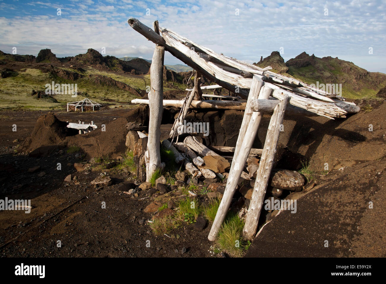 Viking-Shelter (re-Creation) in Pakgil Landschaft, South Island in der Nähe von Vik, Island Stockfoto