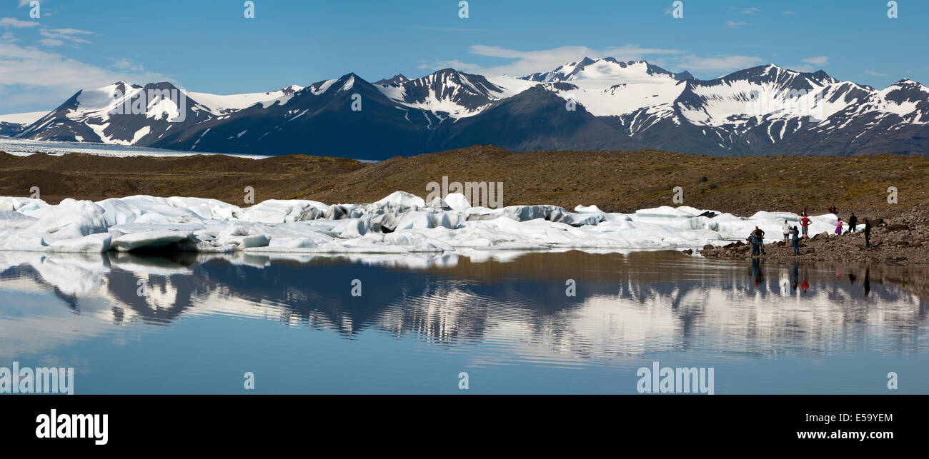 Fjallsarlon Gletschersee (zusammengesetzte Panoramabild) - Fjallsjokull-Gletscher im Vatnajökull-Nationalpark - Süden Islands Stockfoto