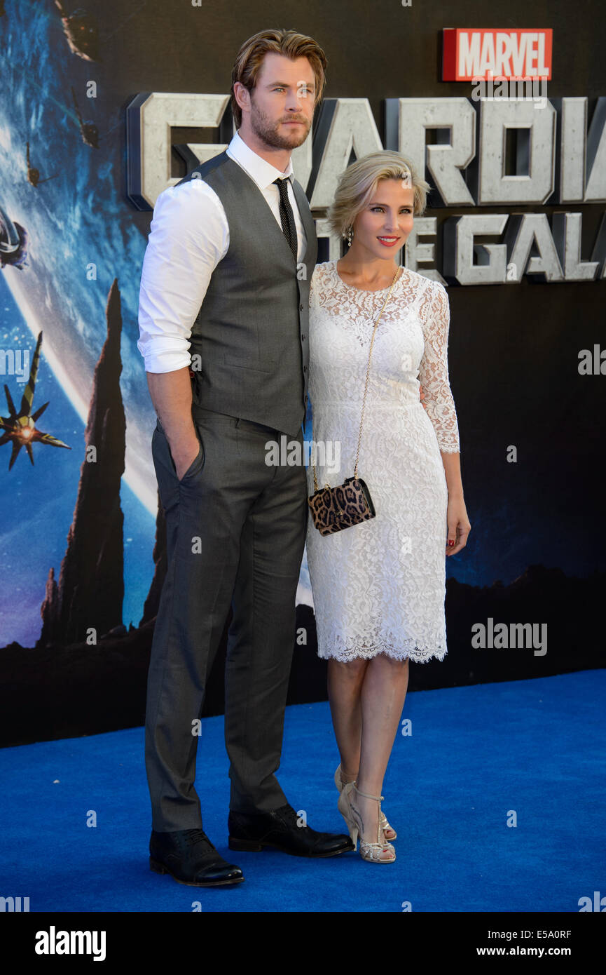 Chris Hemsworth und Elsa Pataky kommen für die Europäische Premiere von Guardians Of The Galaxy. Stockfoto