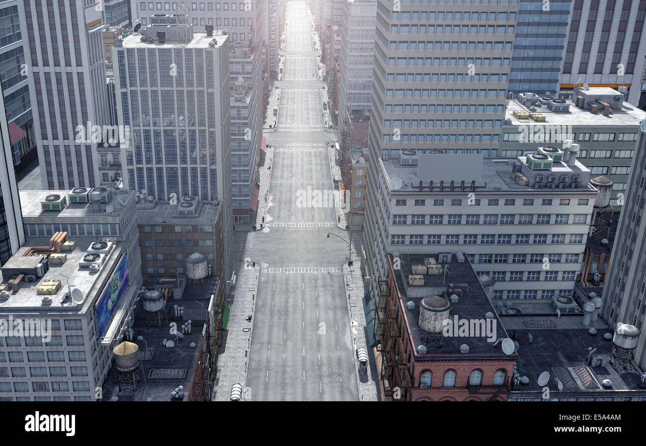 Luftaufnahme des leeren New York City Street, New York, Vereinigte Staaten Stockfoto