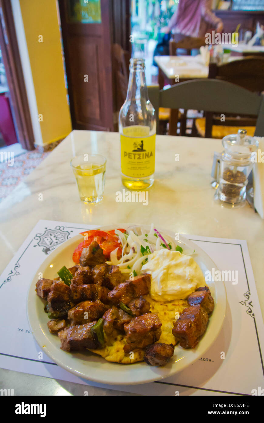 Gegrilltes Lammfleisch, Rex-Taverne-Restaurant, Rhodos, Insel Rhodos, Dodekanes, Griechenland, Europa Stockfoto