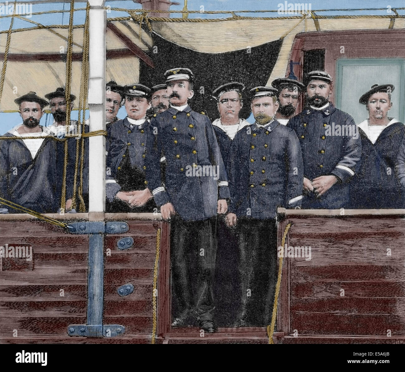 Pierre Loti, Pseudonym von Julien Viaud (1850-1923), französischer Schriftsteller und Marineoffizier, an Bord das Kanonenboot Javelot. Farbige. Stockfoto