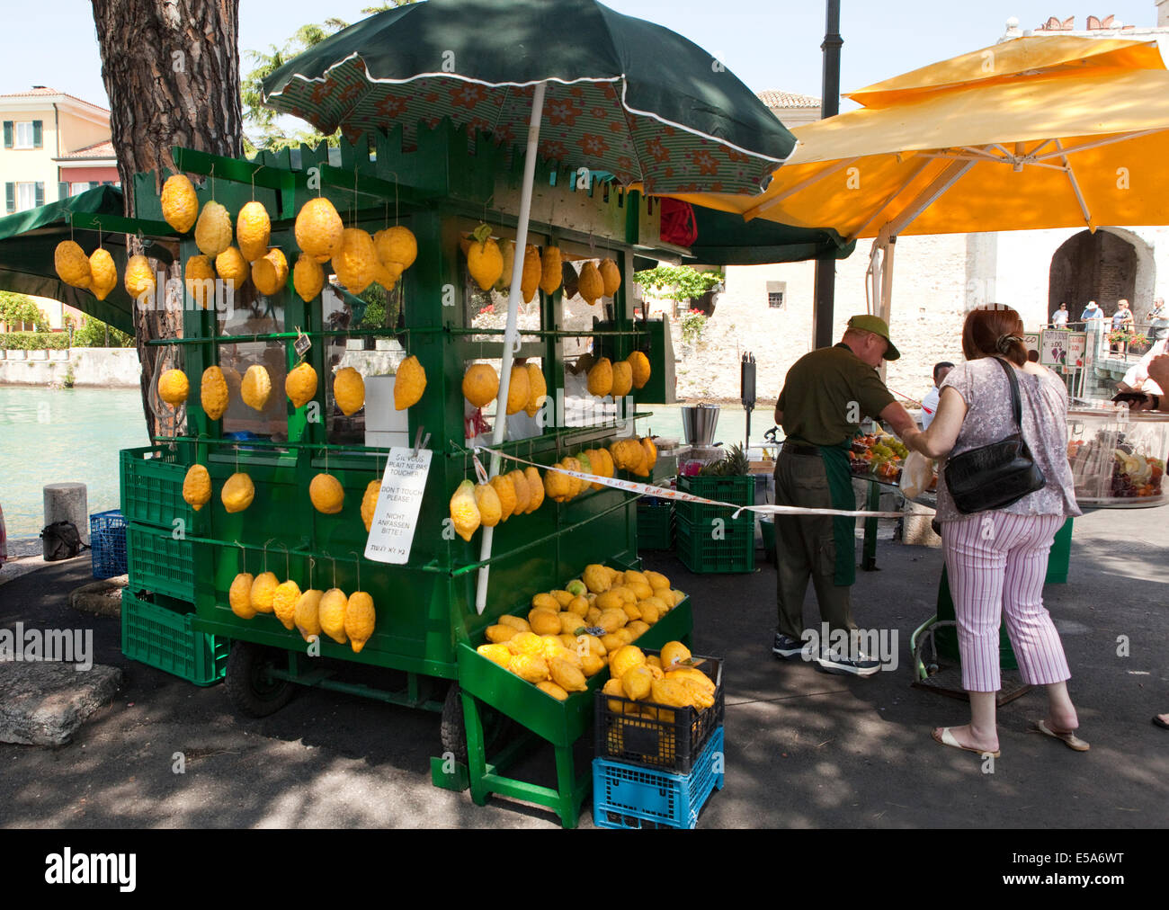 Ein obststand Verkauf von Zitrone und Limone Früchte in Sirmione, Gardasee, Italien Stockfoto