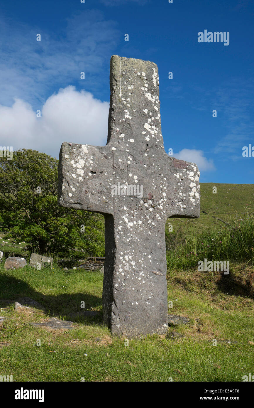 Altes Steinkreuz, Kilmalkedar, Halbinsel Dingle, County Kerry, Irland Stockfoto
