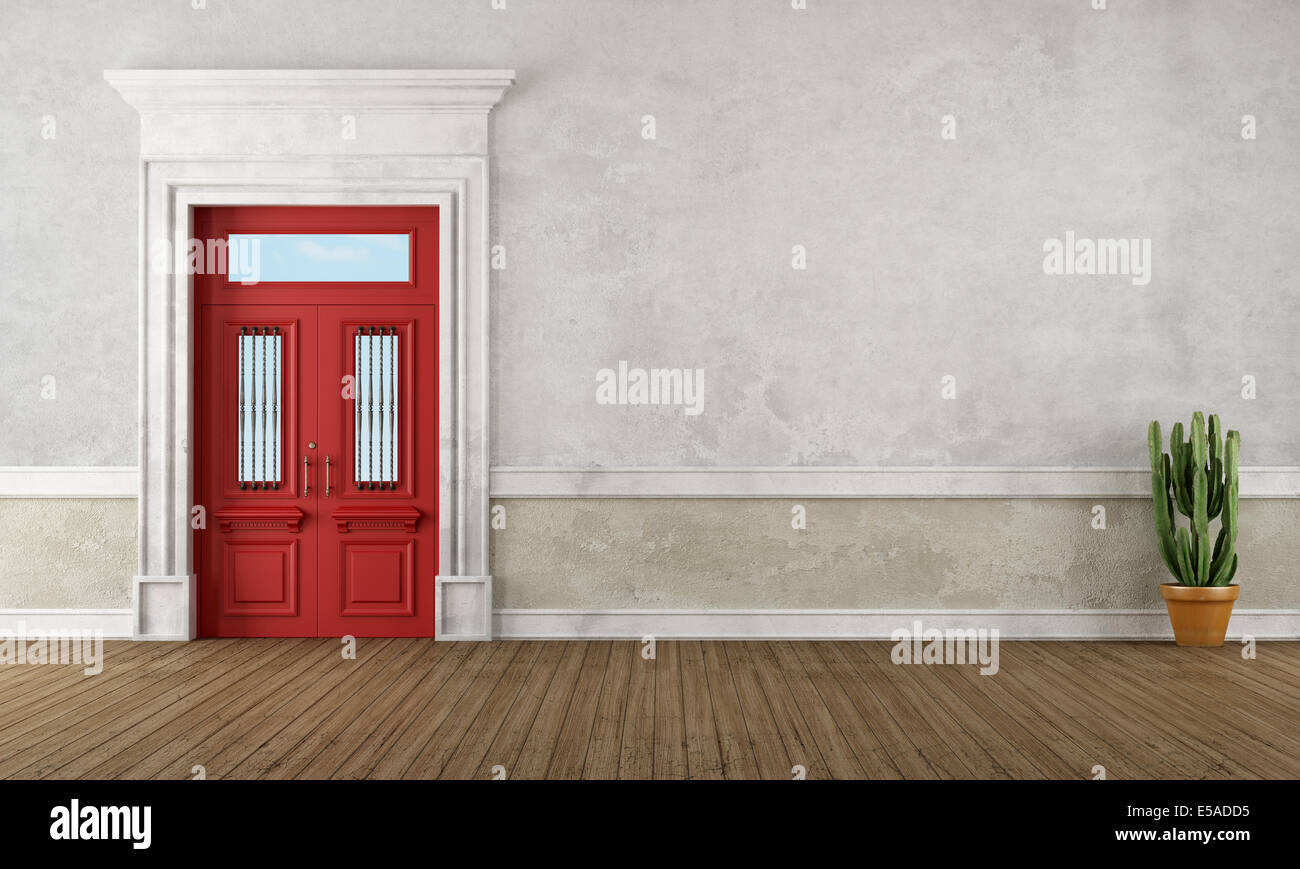 Retro Vintage Eingang mit roten Eingangstür und steinernen Portal-rendering Stockfoto