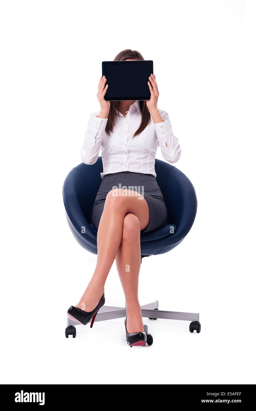 Sitzen Geschäftsfrau Betrieb digital-Tablette, Debica, Polen Stockfoto