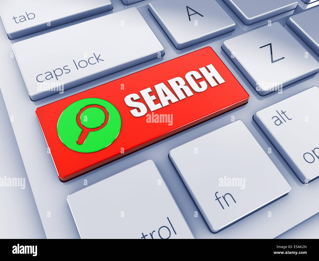 Roten Suchschlüssel mit grünen Symbol, 3d Computer-Tastatur Stockfoto