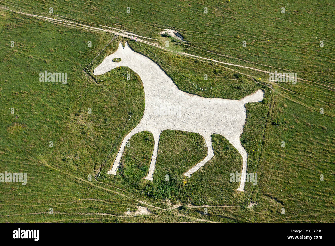 Luftaufnahme von Alton Barnes White Horse, Milk Hill, in der Nähe von Pewsey, Wiltshire, UK. JMH6188 Stockfoto