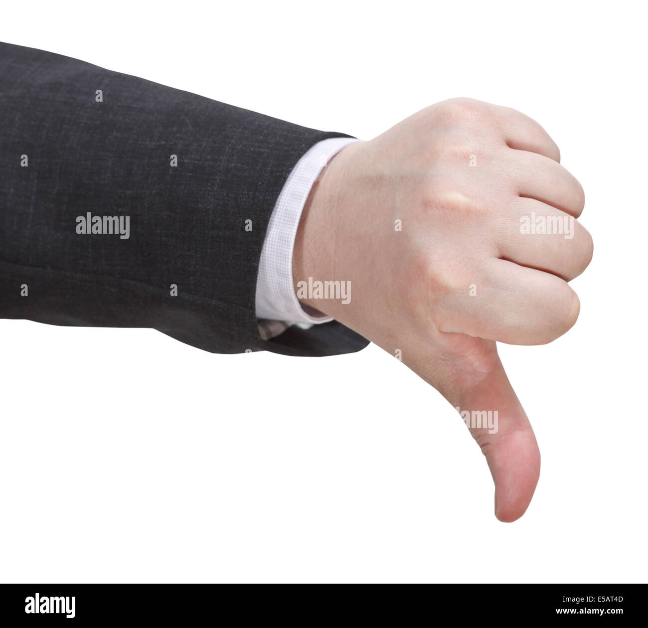 Seitenansicht der Daumen nach unten Zeichen - Hand Geste isolierten auf weißen Hintergrund Stockfoto