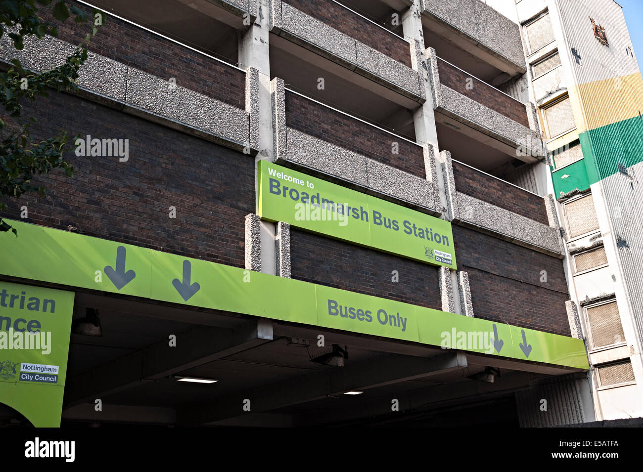 Broadmarsh Busbahnhof Nottingham Zeichen Stockfoto