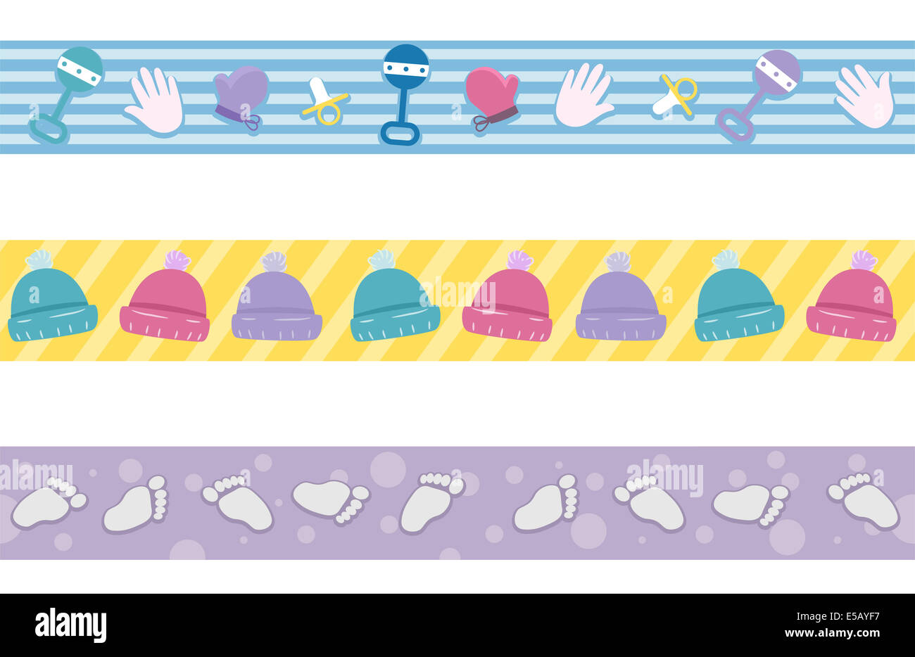 Grenze-Illustration mit verschiedenen Elementen, die häufig im Zusammenhang mit Babys Stockfoto