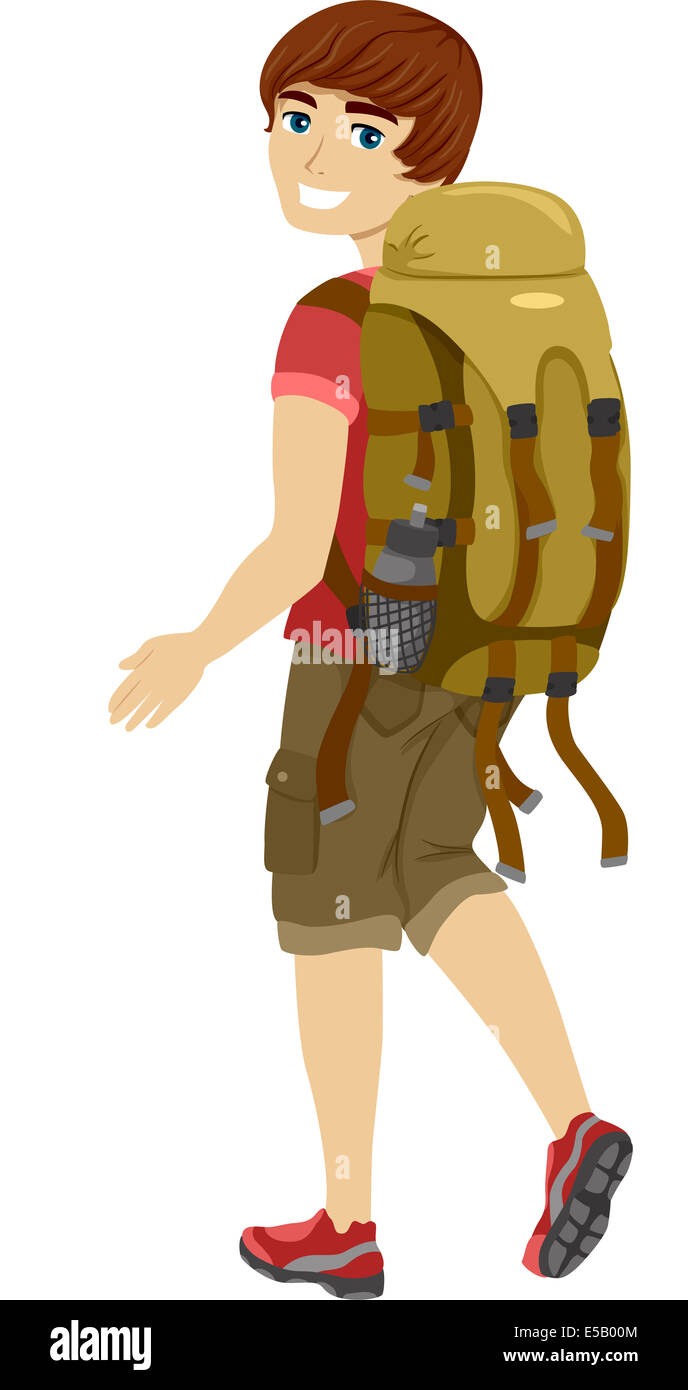 Darstellung der männlichen Teenager tragen Campingausrüstung Stockfoto