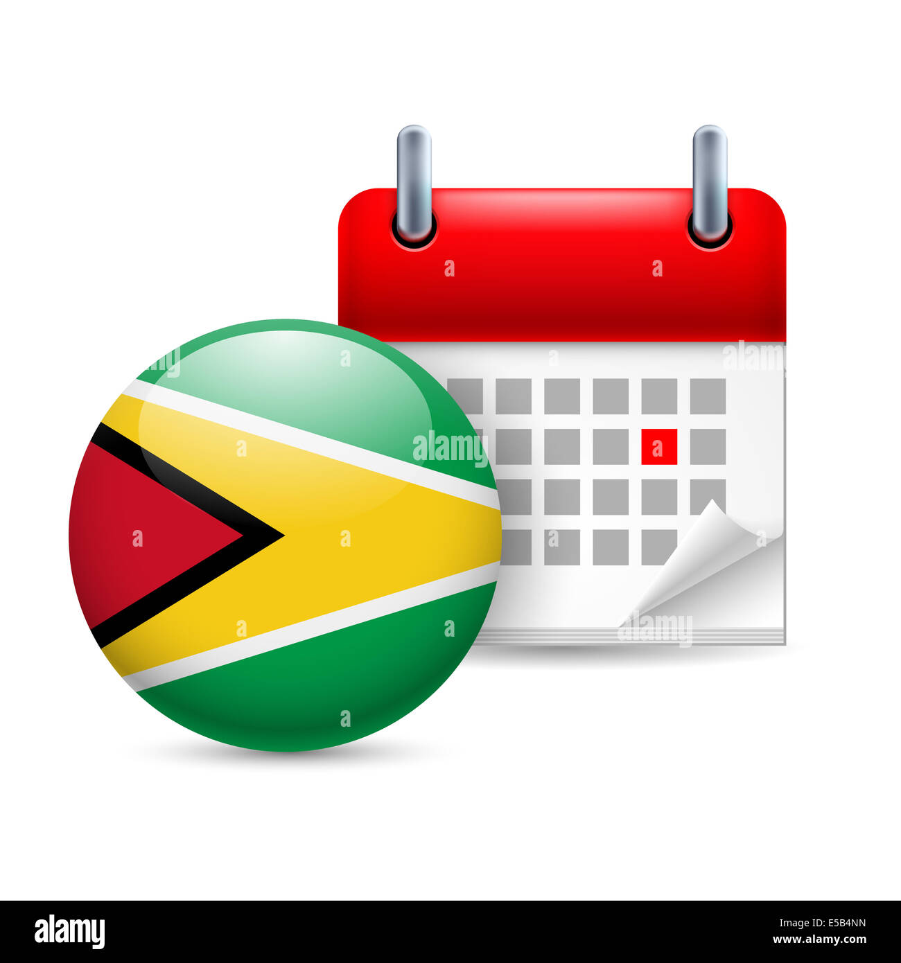 Kalender und Runde Guyanese Flaggensymbol. Nationalfeiertag in Guyana Stockfoto