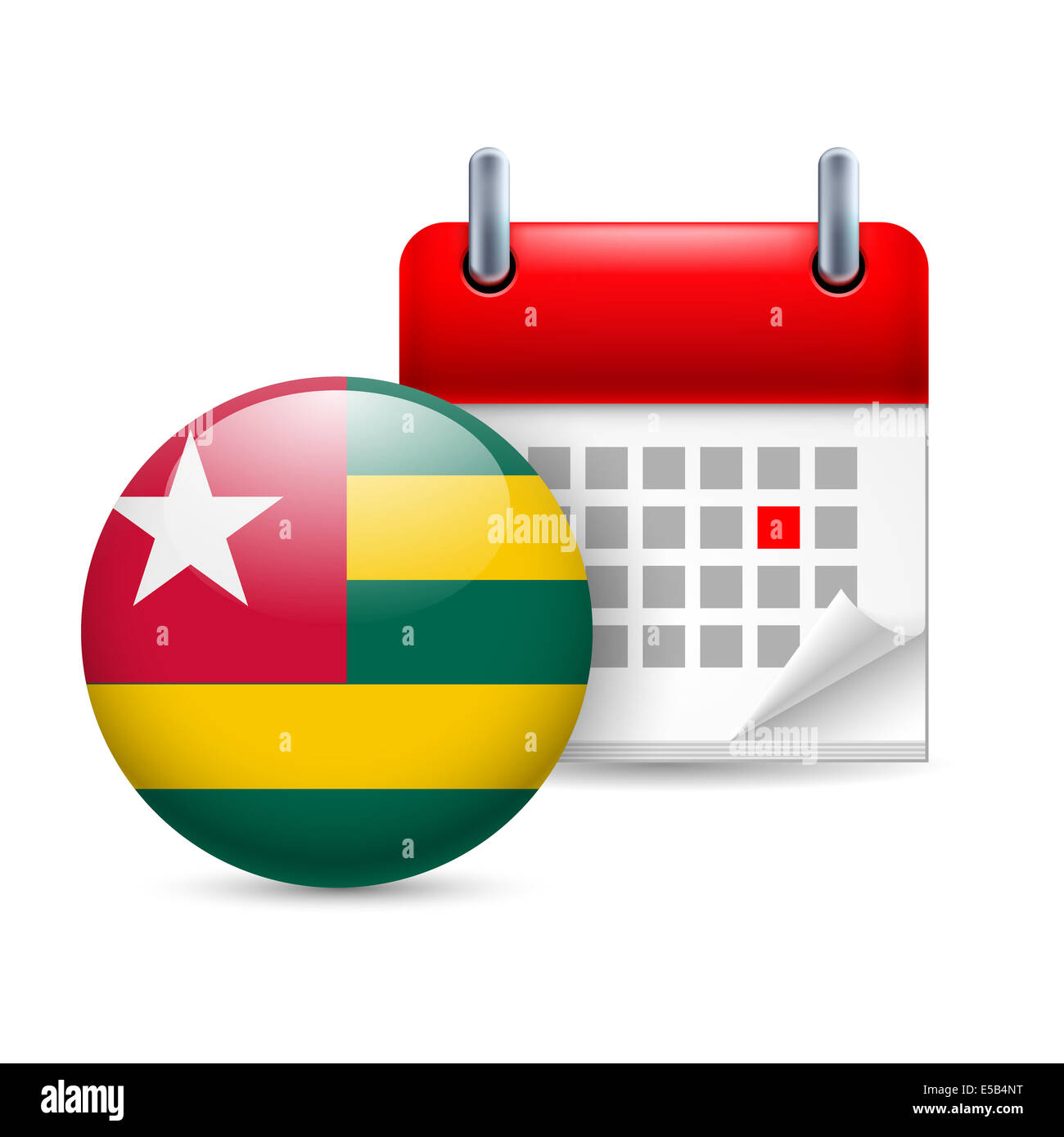 Kalender und Runde togoischen Flaggensymbol. Nationalfeiertag in Togo Stockfoto