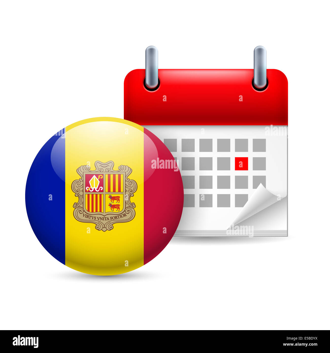 Kalender und Runde andorranischen Flaggensymbol. Nationalfeiertag in Andorra Stockfoto