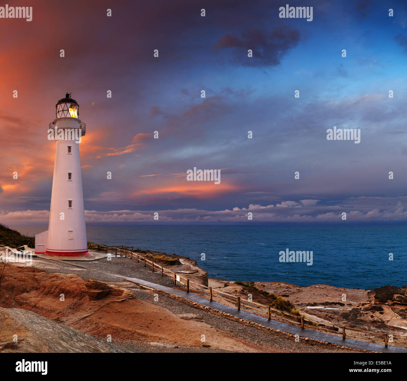 Castle Point Lighthouse, Sonnenuntergang, Wairarapa, Neuseeland Stockfoto