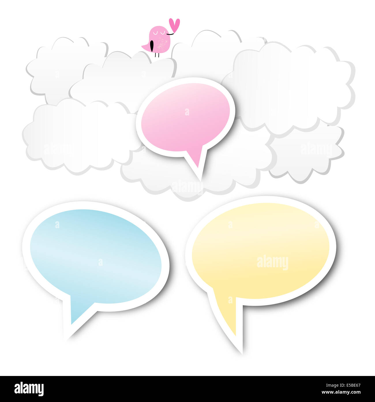Hintergründe Sprechblasen in verschiedenen Formen verwendet in sozialen Netzwerken auf weißem Hintergrund Stockfoto