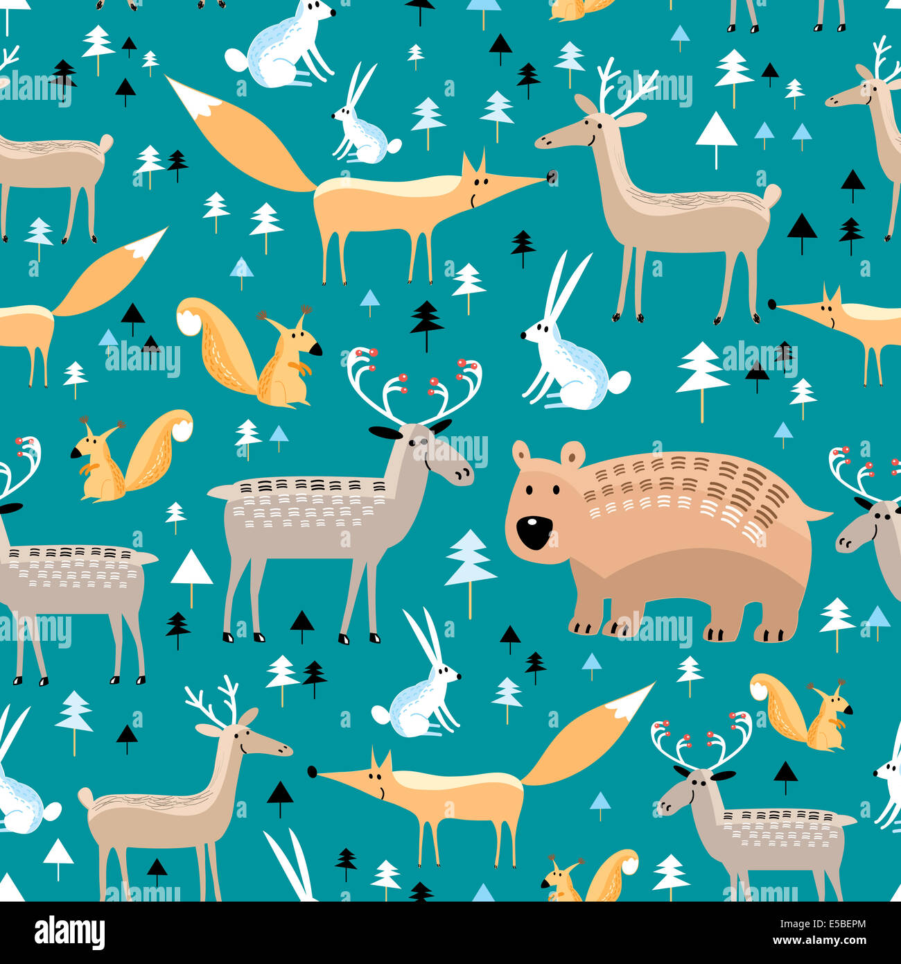 Hellen Musterdesign mit wilden Tieren auf grünem Hintergrund Stockfoto