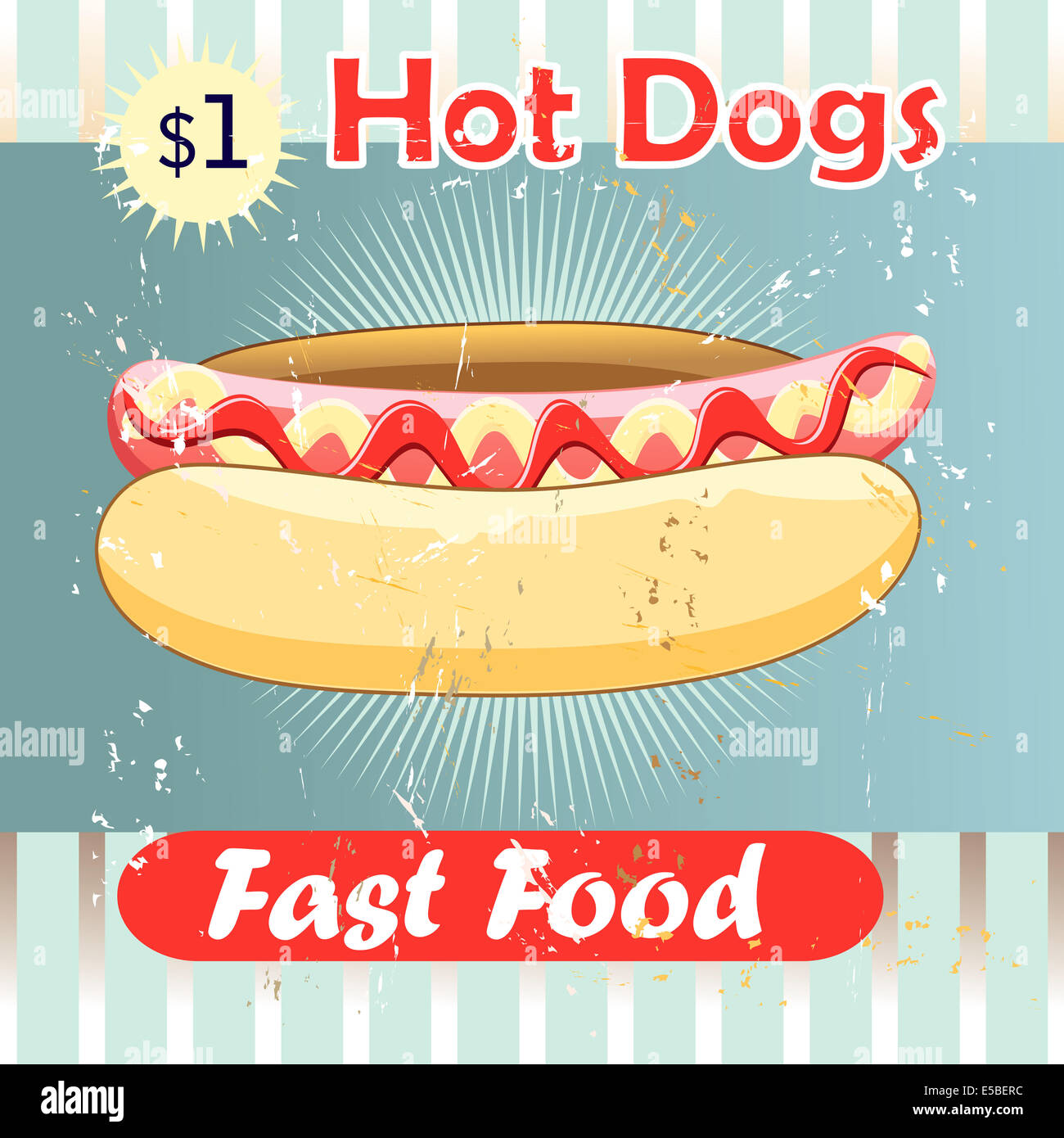 Grunge-Abdeckung für Fast-Food-Menü - Hot Dog auf Vintage-Hintergrund Stockfoto