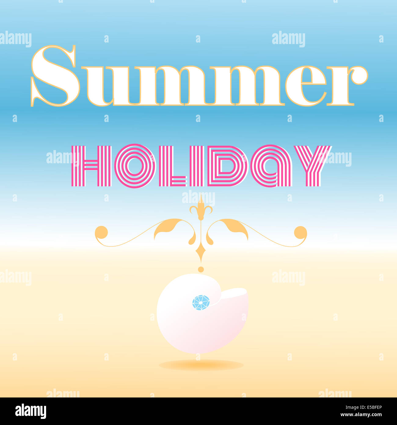 dekorative Graphik-Karte mit der Aufschrift Sommerurlaub auf der schönen farbigen Hintergrund Stockfoto