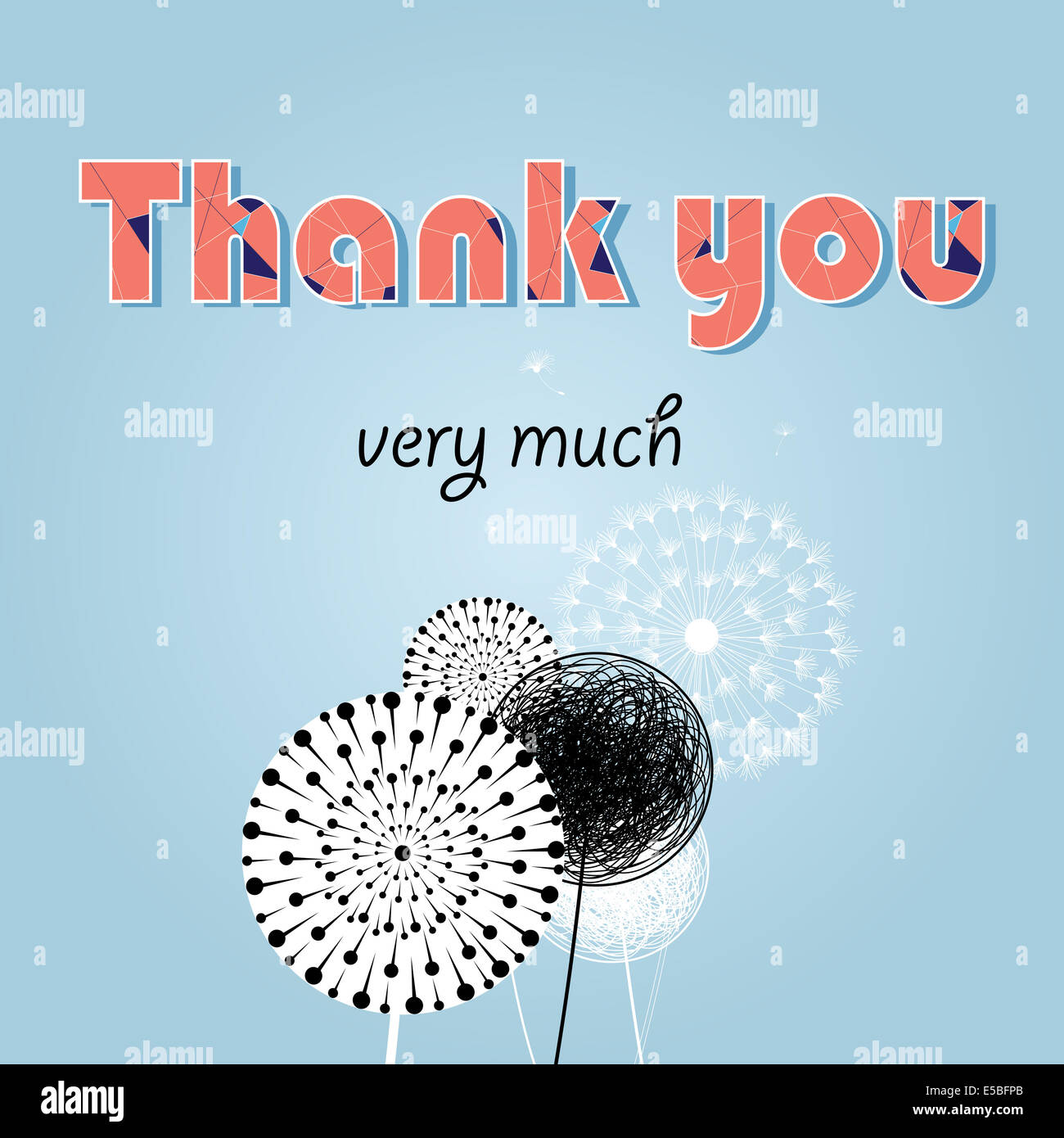 Grafikkarte dank einer Schrift auf blauem Hintergrund Stockfoto