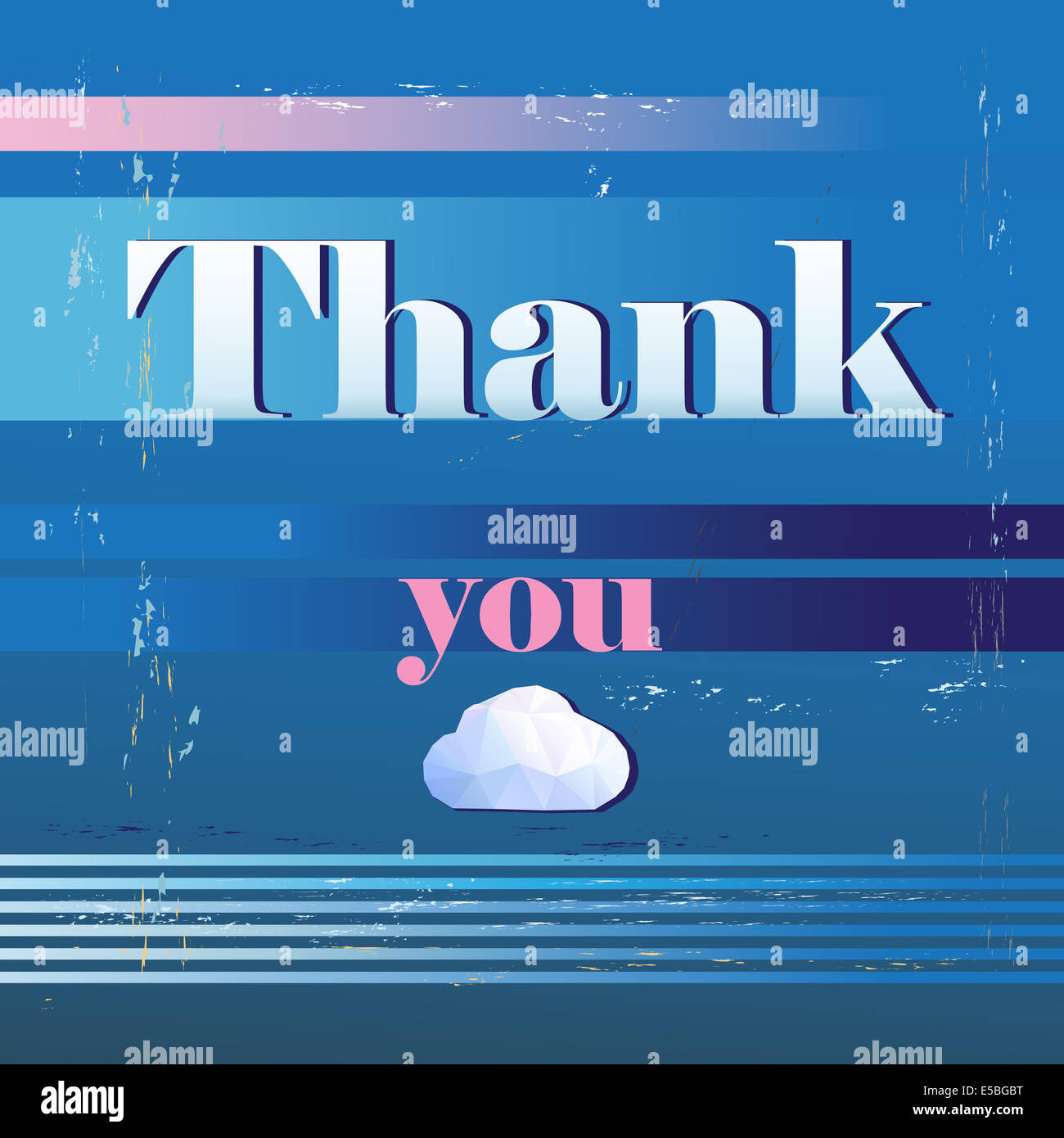 Grafikkarte dank einer Schrift auf blauem Hintergrund Stockfoto