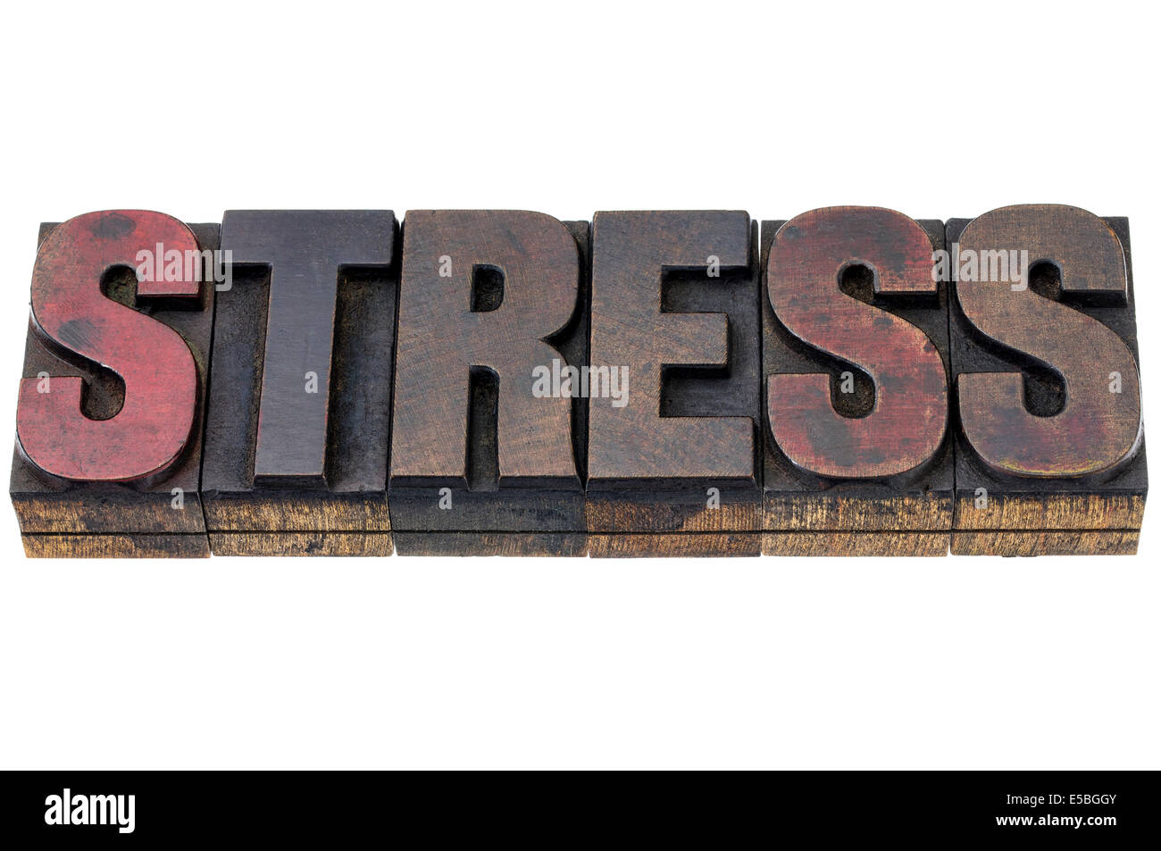 Stress - isolierte Wörter in Vintage Buchdruck Holz Typ mit Tinte patina Stockfoto