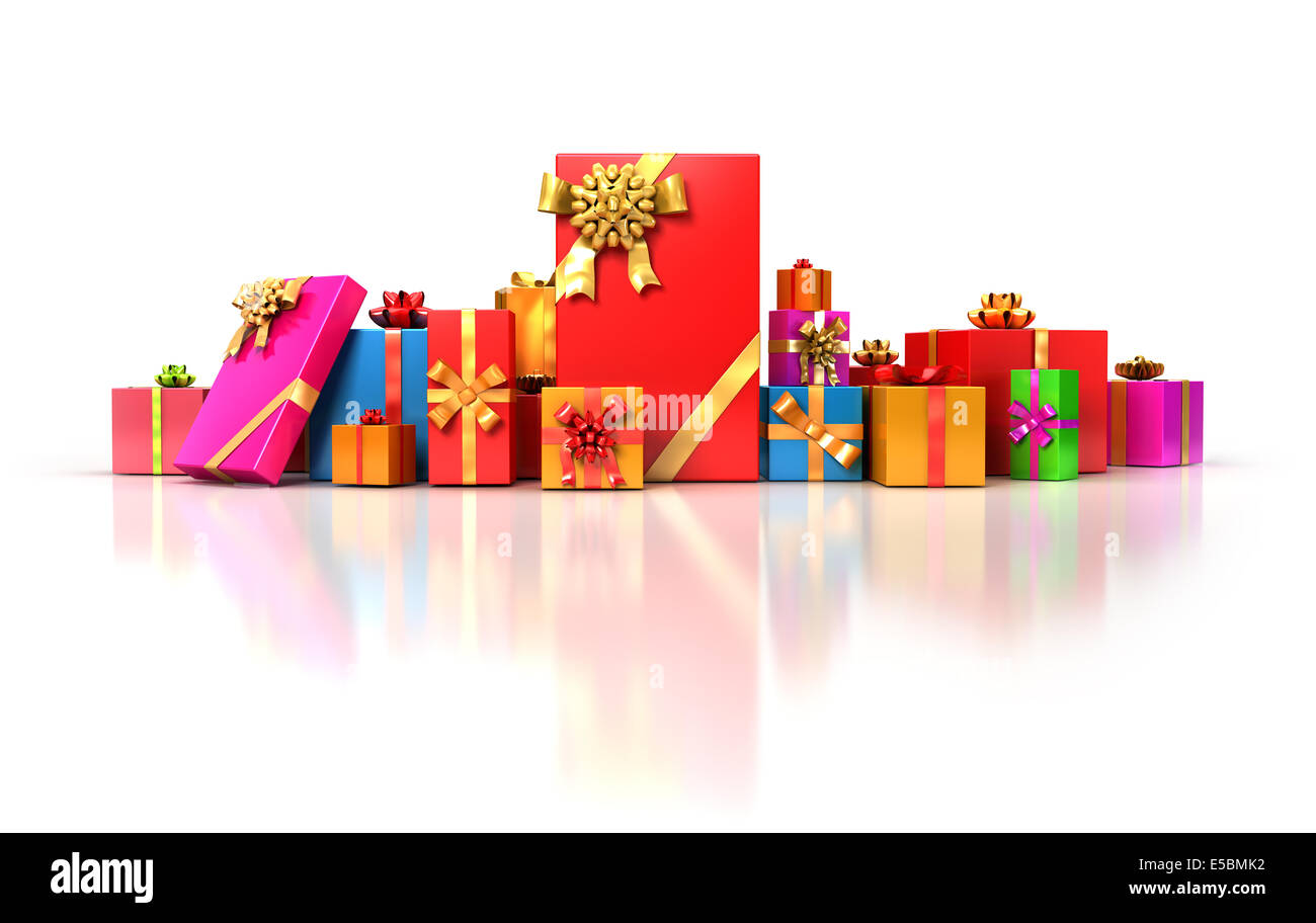Multicolor Satz von Geschenken auf weißem Hintergrund. Urlaub-Abbildung Stockfoto
