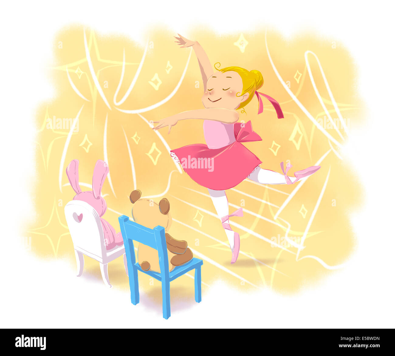 Anschauliches Bild von Mädchen Ballett Tanz vor der Teddybären, Aspiration darstellt Stockfoto