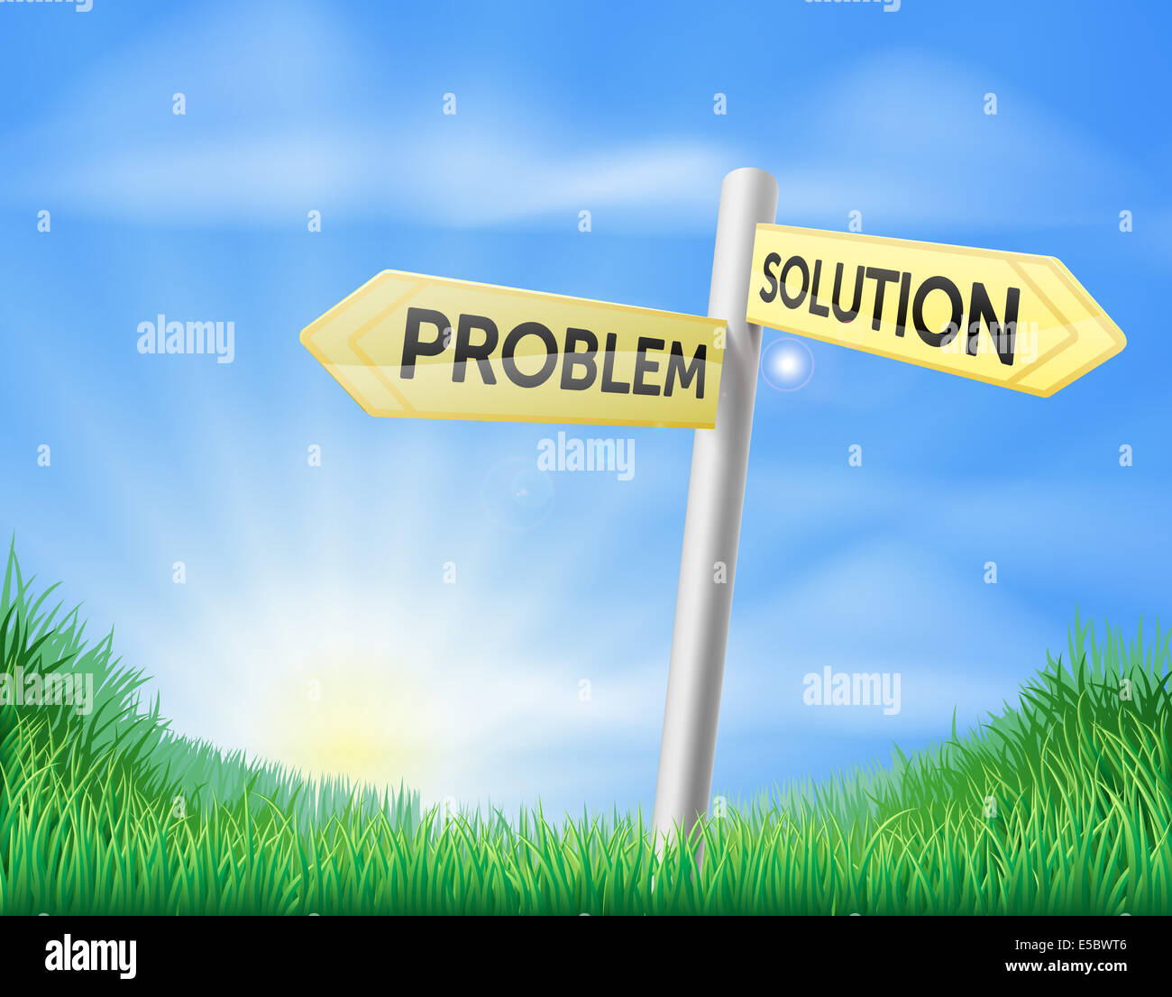 Problem Lösung Zeichen Konzept eines Zeichens in einem Bereich mit Pfeilen Lesen von Problem und Lösung Stockfoto
