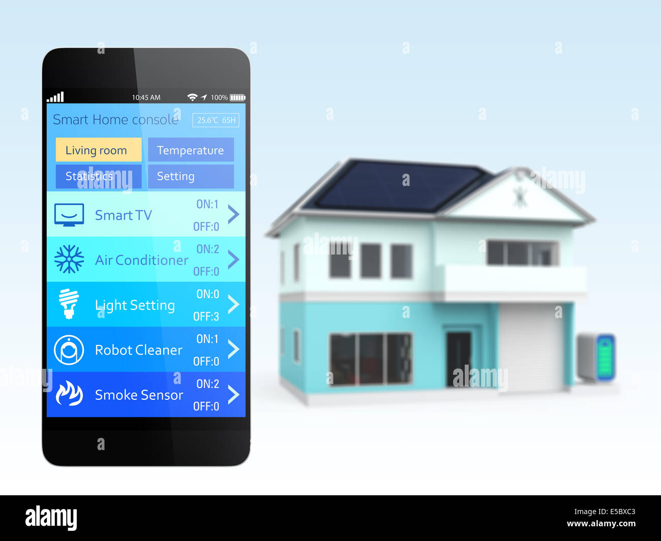 Smartphone mit home-Automation-app Stockfoto