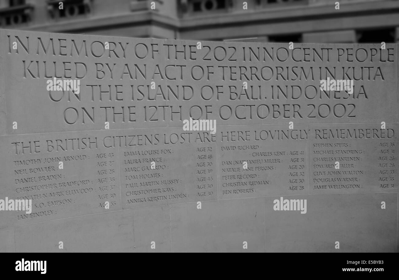 Denkmal der getöteten Menschen auf der Insel Bali - London Stockfoto