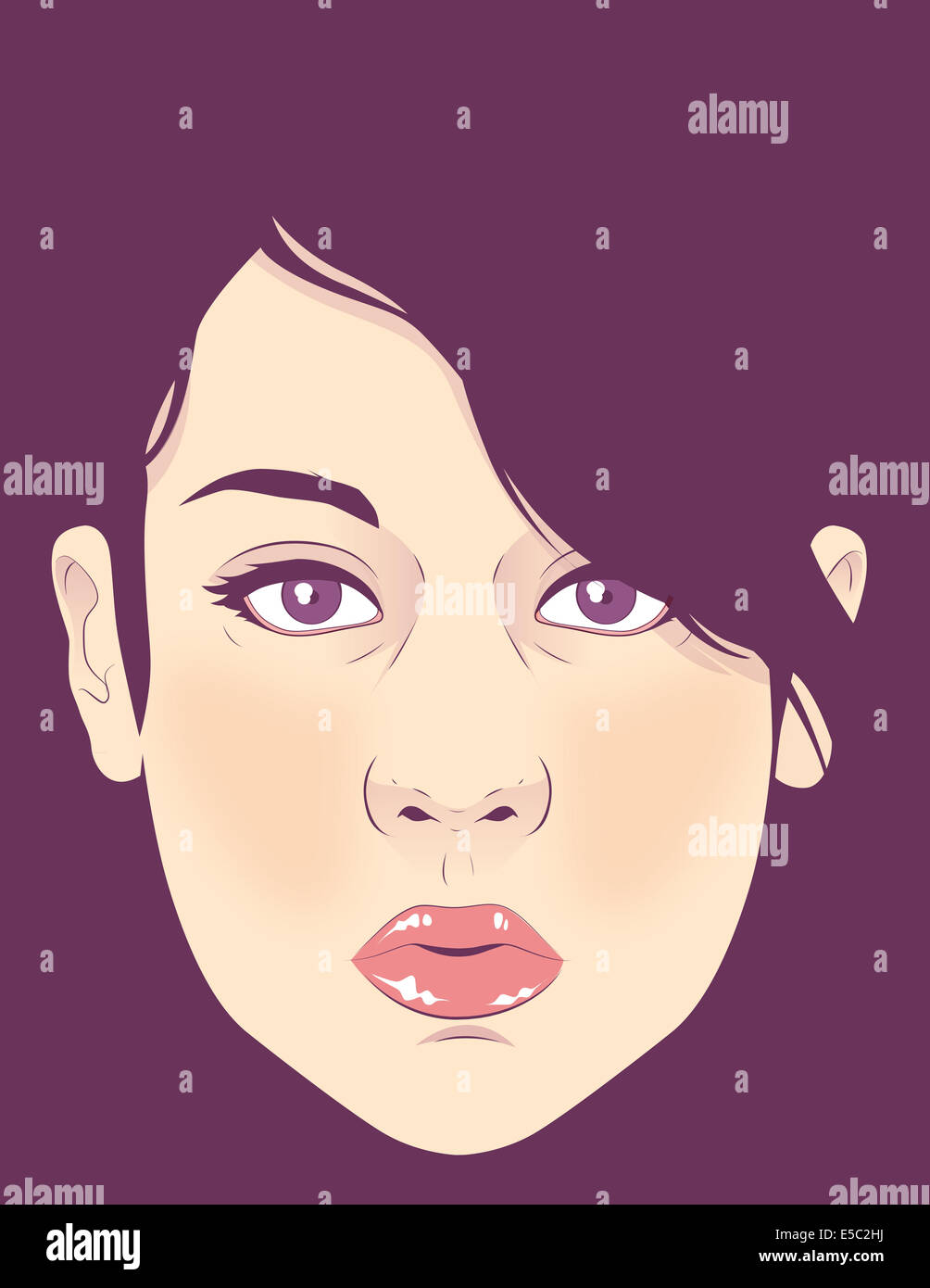 Illustration der trendigen Frau ins Gesicht vor farbigem Hintergrund Stockfoto