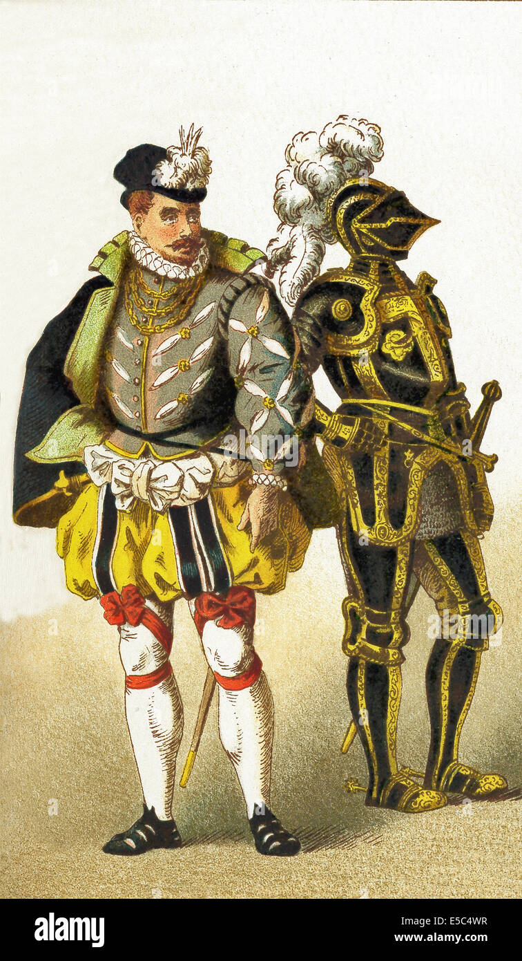 Die Zahlen in dieser Darstellung stehen deutschen von 1550 bis 1600. Sie sind von links nach rechts: ein Adliger und ein Ritter. Stockfoto