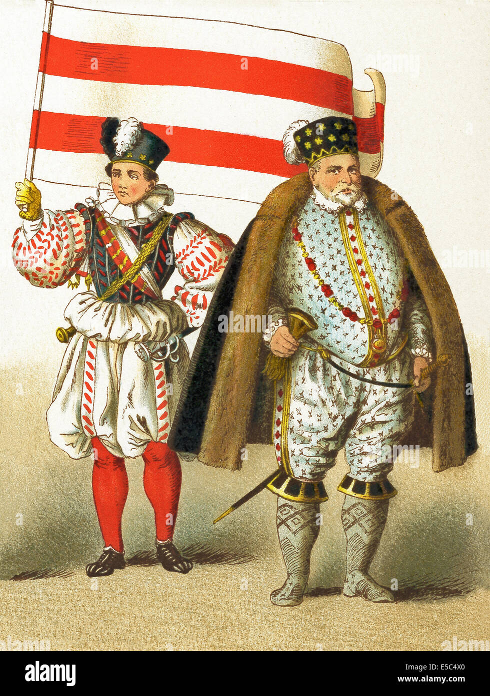 Die Figuren sind Fähnrich und Markgraf von Brandenburg, Joachim II Hektor (der erste protestantische Kurfürst von Brandenburg). Stockfoto