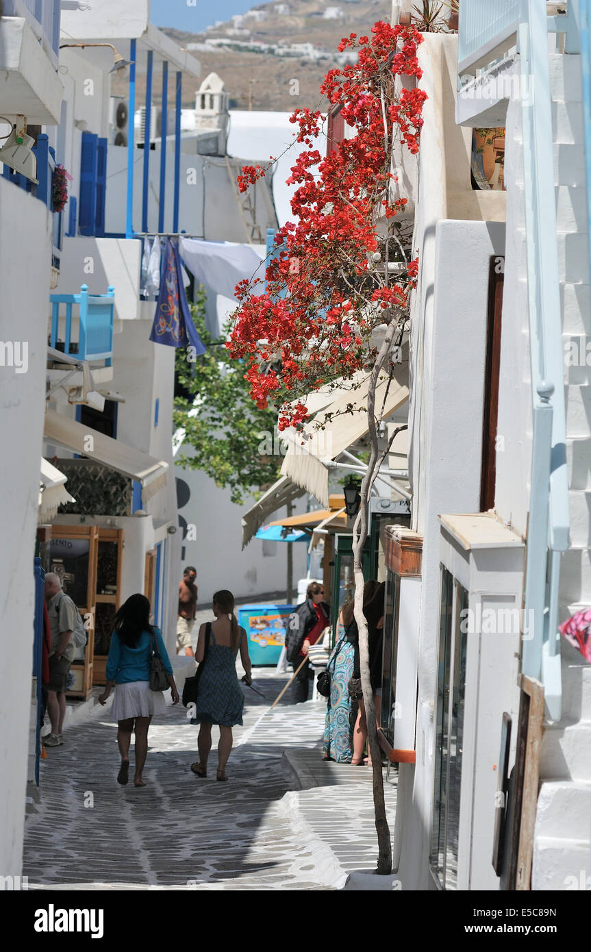 Die Straßen von Mykonos-Stadt Griechenland Stockfoto