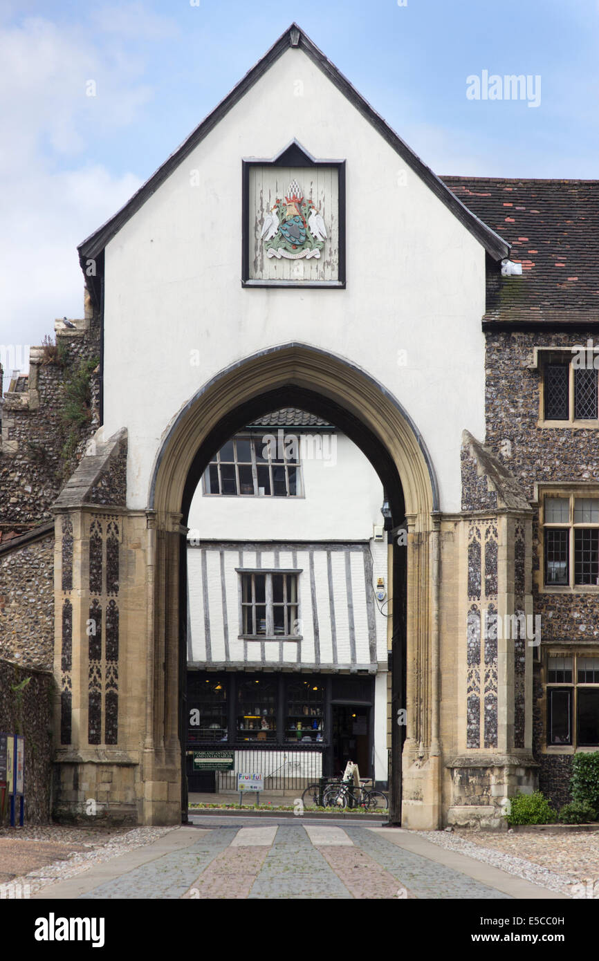 Das Erpingham Tor, ein c1420-35-Tor gegenüber der Westfassade der Kathedrale von Norwich Stockfoto