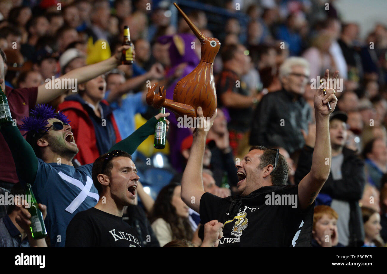 Ibrox Stadium, Glasgow, Schottland, Großbritannien. 27. Juli 2014. Fans während der Gold match South Adrica gegen Neuseeland. Rugby Sevens im Ibrox Stadium. Glasgow Commonwealth Games 2014. Bildnachweis: Aktion Plus Sport/Alamy Live-Nachrichten Stockfoto