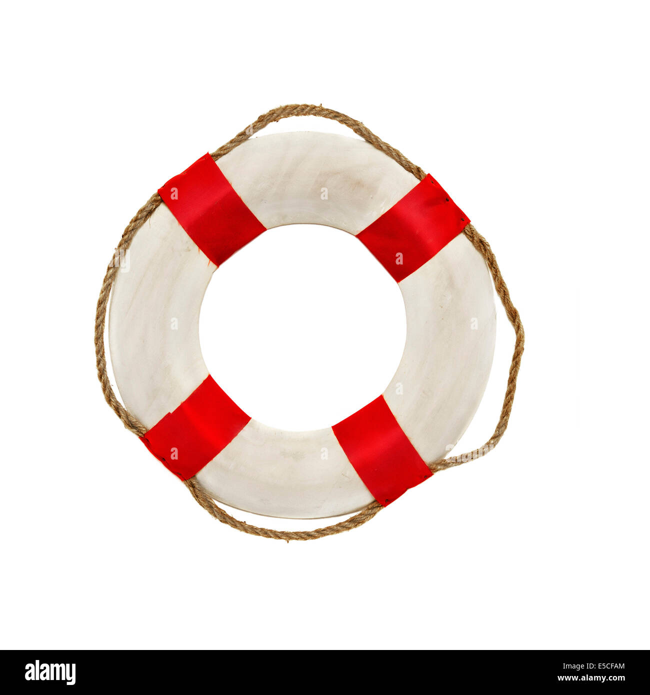 Roten Lebensretter Rettungsring Rettungsring isoliert auf weißem Hintergrund Stockfoto