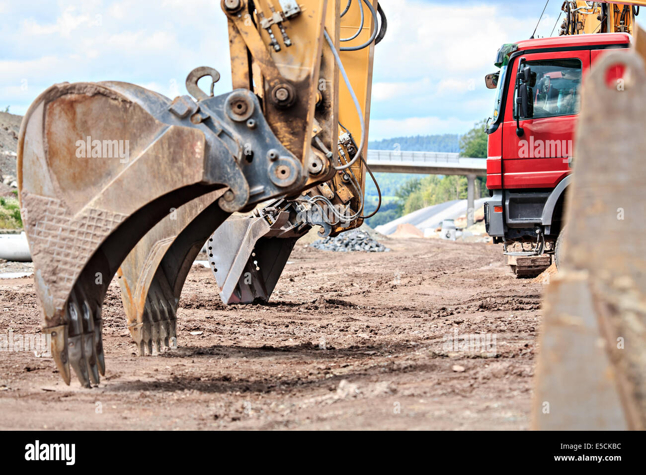 Baumaschinen Neu Autobahn in Deutschland Stockfoto