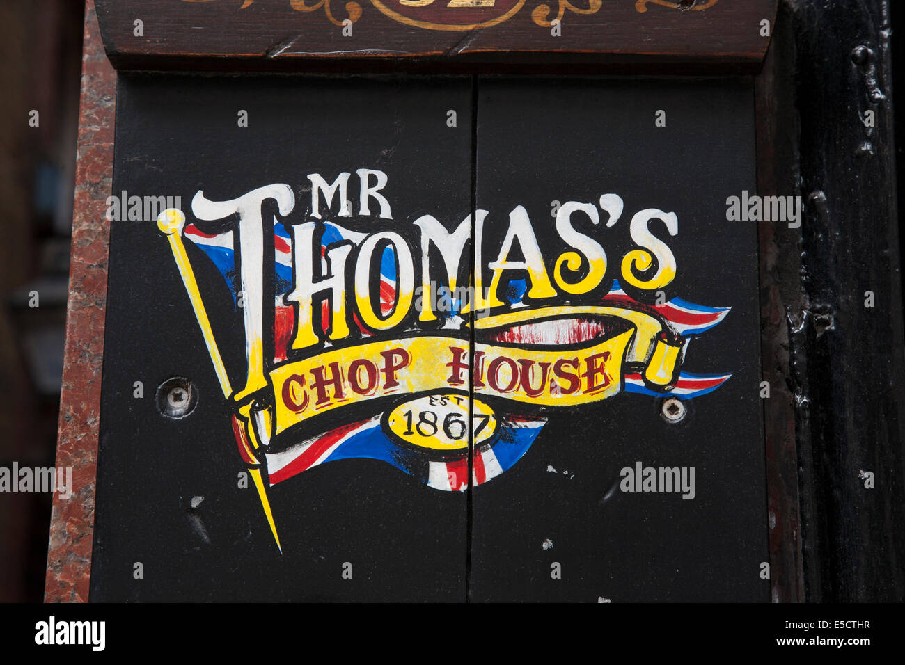 Herr Thomas Chop House Zeichen, Manchester, England, UK Stockfoto