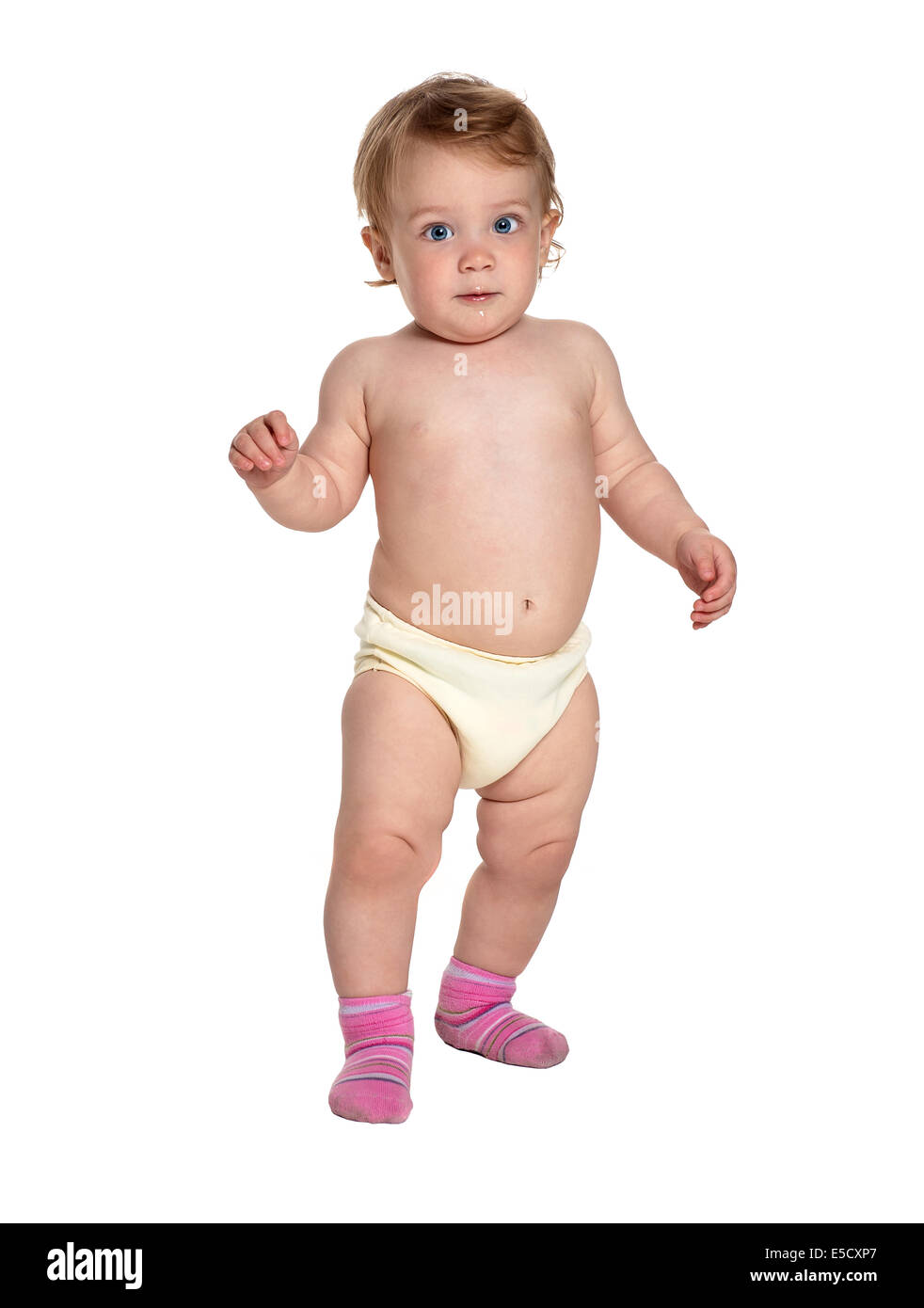 Entzückende Babymädchen isoliert auf weißem Hintergrund Stockfoto