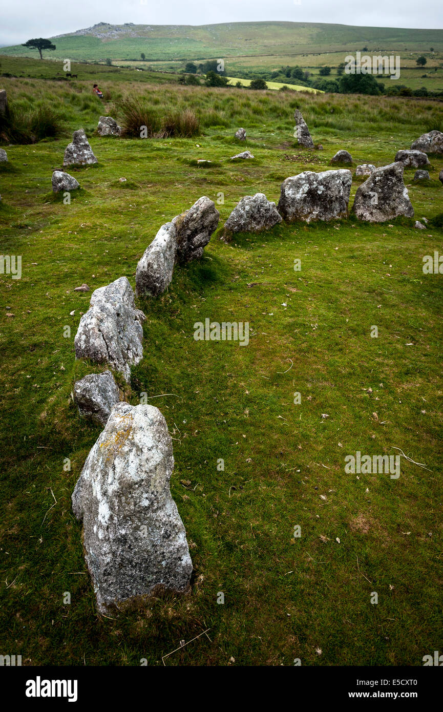 Yellowmead Bronzezeit konzentrische Steinkreise auf Dartmoor, Devon, UK Stockfoto