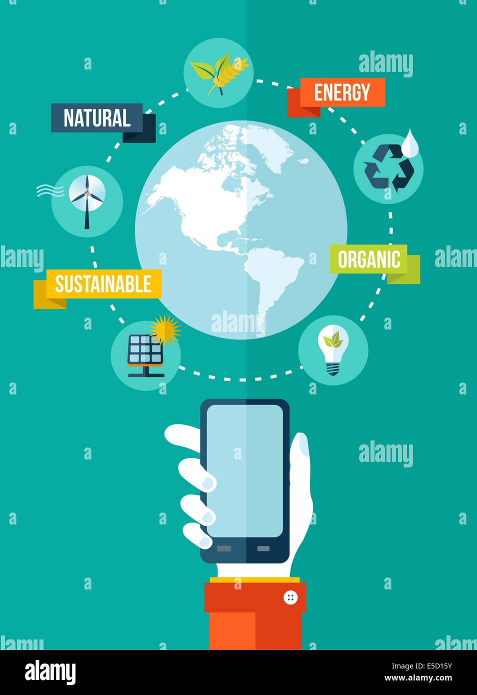 Gehen Sie grün Mobile app Technologie und Ökologie-Konzept-Abbildung. EPS10 Vektor-Datei organisiert in Schichten für die einfache Bearbeitung. Stockfoto