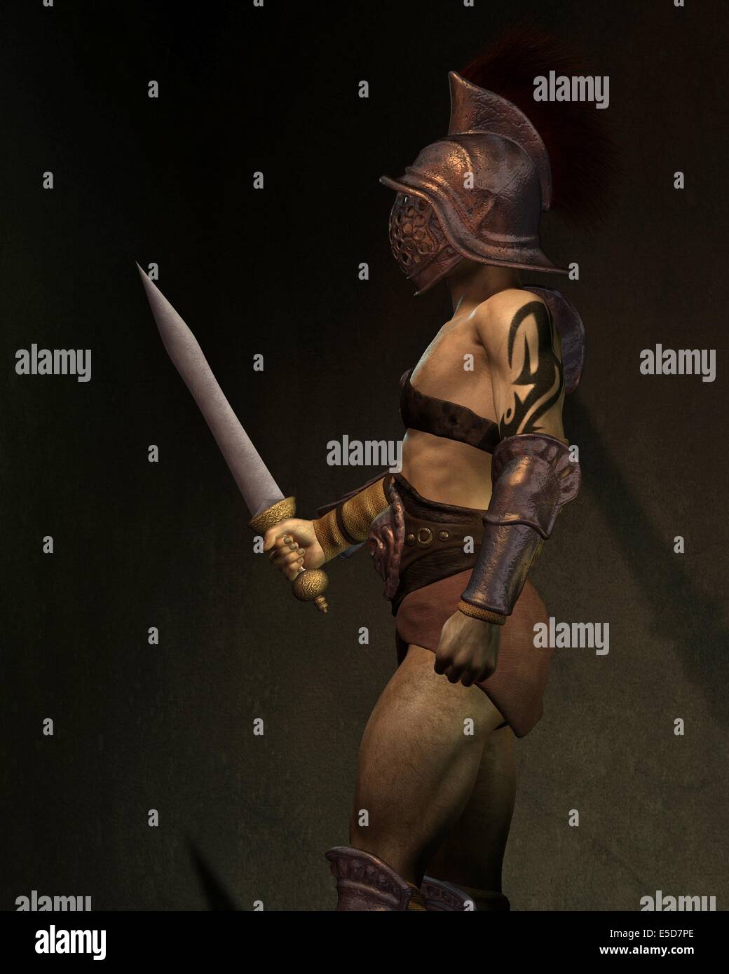 Römischen Gladiator in den Schatten, Seitenansicht Stockfoto